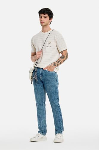 Image of SNITCH Men Slim Fit Jeans| Streetwear Acid Wash Denim for Casual Outings| Stretchable Spandex Blend & Durable Cotton Fabric for All-Day Modern Urban Style