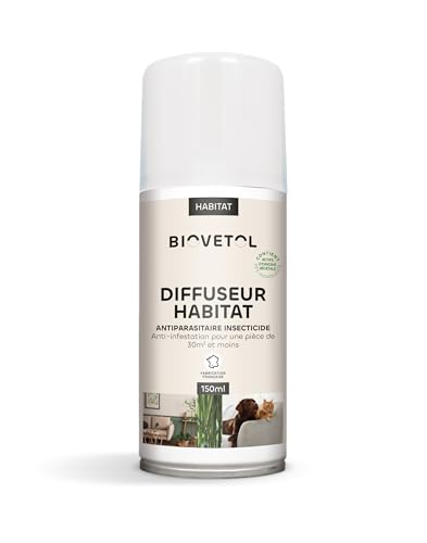 Biovetol - Diffuseur Automatique Insecticide Habitat - Insecticide d'origine Végétale - Efficace pour Eliminer Les Puces, Tiques, Aoutats, Moustiques - 150 ML