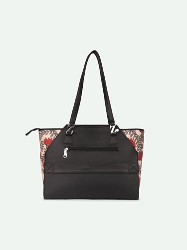 Image of ZOUK Printed Jute Handcrafted Vegan Leather Black Women's Check-point Friendly Classic Business Bag