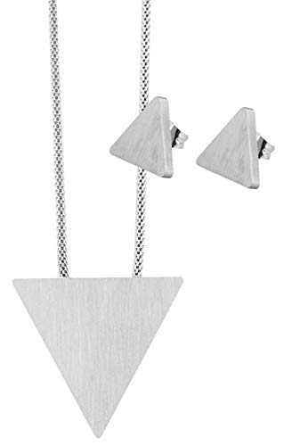 Preisvergleich Produktbild Edelstahl Schmuckset Kette Halskette Ohrringe Ohrstecker silber matt Dreieck
