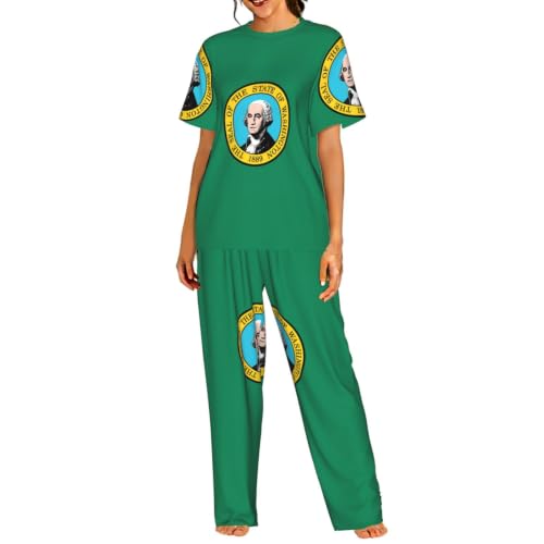 Pyjama manches courtes femme vêtement de nuit doux imprimé USA