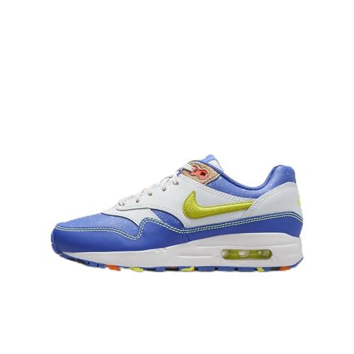 Nike Air Max 1 Big Kids' Shoes (HJ9236-488, Astronomy Blue/Photon Dust/Total Orange/Volt) Size 4