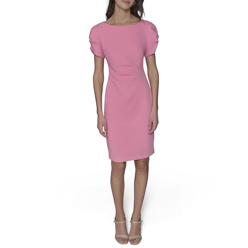 Image of KARL LAGERFELD Short Ruched Sleeve Jewel Neck Sheath Mini Dress
