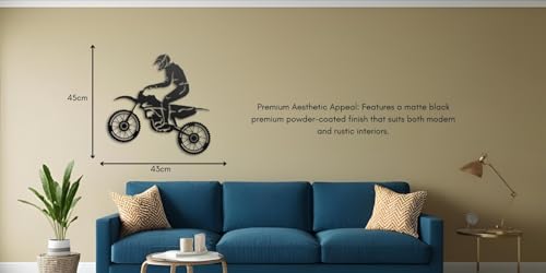 Image of METSY Wall Decor(Dirt Bike Rider) Metal Art, Made of 1.2mm Metal Sheet, Crafted with Laser Cutting,(PREMIUM FINISH),Scratch Resistant, Rust Resistant (Size: 45x43cm), Gorgeous looking