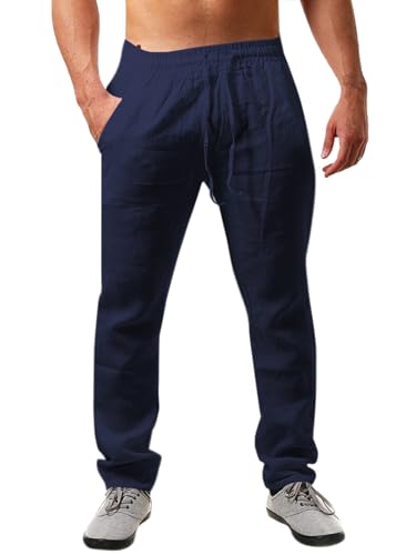 Runcati Herren Leinenhose Einfarbiges Lang Leicht Sommerhose Loose Fit...