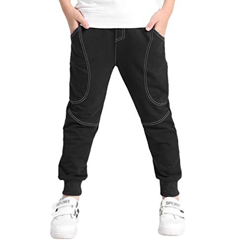 LvRaoo Pantalon de Jogging Garcon Tapered Pantalon de survêtement Resserré aux Chevilles Pantalons de Sport - Noir, 150 (pour Hauteur 140-150cm) Cover
