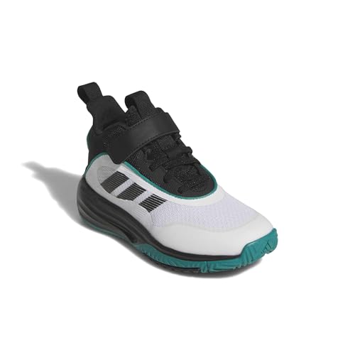 adidas Own The Game 3.0 Mid Top Elastic Lace & Strap Basketball Sneaker, White/Black/Pure Teal, 5.5 US Unisex Big Kid3