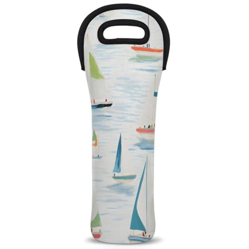 Neoprene Wine Tote Carrier Bag for Wine,Water, Champagne, Beer, Baby Bottles 15.6 x 5.1 Inches, Protective Wine Bag,Cartoon Sailboat