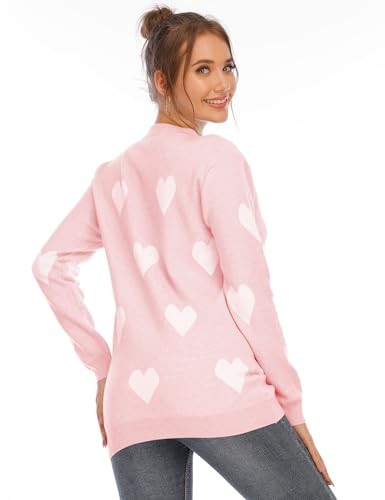 Image of Women's Pullover Sweaters Cute Multi-Hearts Knitted Casual Sweater (Pink, XXL-Large)