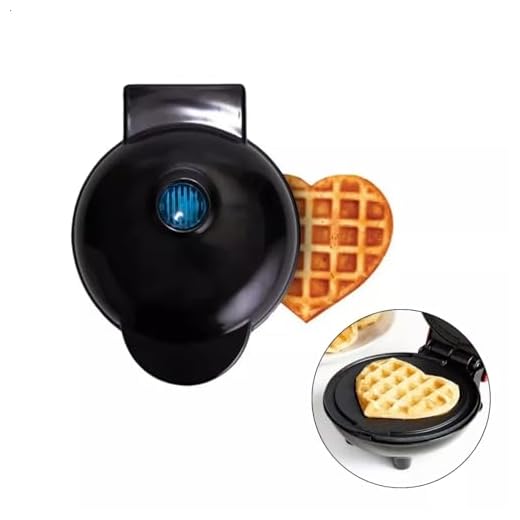 Mini Máquina de Waffle Formato Coração Elétrica p/Café da Manhã 110V (Preto)
