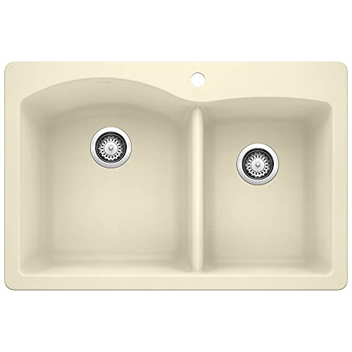 BLANCO 440217 Diamond Silgranit 60/40 Double Bowl Undermount or Drop-in Kitchen Sink, 38.8 x 27 x 14 inches, Biscuit