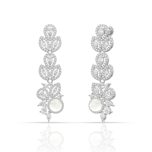 Image of 925 Sterling Silver Long Earrings for Women | Elegant Drop Dangler Earrings | Hypoallergenic Rhodium Plated Anti-Tarnish Lightweight Silver Jewellery | Daily Wear | Gift for Wife, Girlfriend, Mother, Sister | Birthday, Anniversary, Rakhi