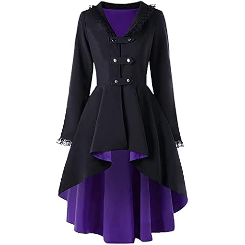 Gothic Jackets For Women Uk - Long Sleeved Vintage Coat Dress Mid-Century Steampunk Victorian Dovetail Long Trench Coat Retro Lace Stitching Back Tie Windbreaker Cover