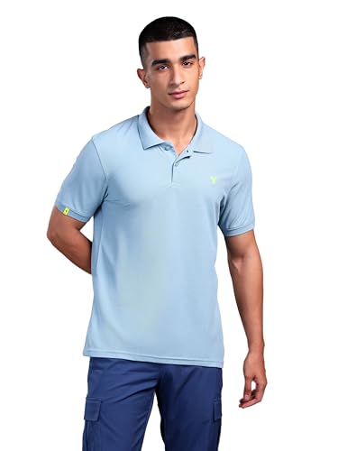 Image of TECHNOSPORT Men's Polyester Slim Fit Self-Design Short Sleeve Polo Matpiq T-Shirt with Anti Microbial, Techno Dry for Regular and Casual Use