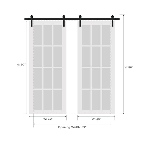 Image of Sartodoors Sliding Interior Door 1094 Double Barn Doors White with Black Opaque Glass Solid MDF Modern Design 60 x 80 in