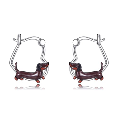 Boucles d'oreilles teckel argent sterling anneaux originaux motif canin