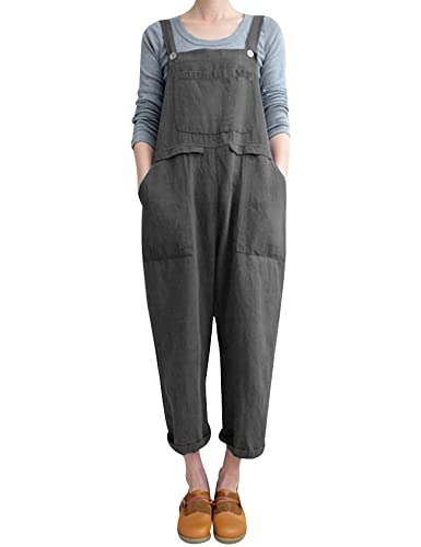 Gihuo Women Linen Overalls Jumpsuits Loose Fit Baggy Bib Rompers Casual Summer Outfits Trendy 2025​​