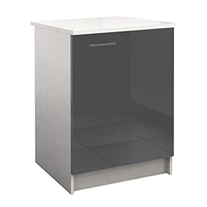 Berlioz Creations PRIMA PG6BPG Unterschrank für Küche mit Arbeitsplatte, 1 Dekortür, in glänzendem Grau, 60 x 60 x 85 cm, 100 Prozent französische Herstellung