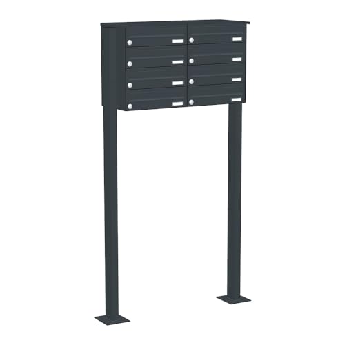 Briefkastenanlage | KNOBLOCH | Freistehend zum Aufschrauben | Anthrazit | 8-Fach | waagerechte Kästen