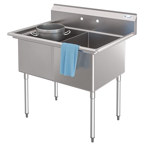 Image of KoolMore 42 in. 18-Gauge 2-Compartment Commercial Sink with Backsplash, Bowl Dimensions 18 inchx18 inchx14 inch in Stainless-Steel (KM-SB181814-N3)
