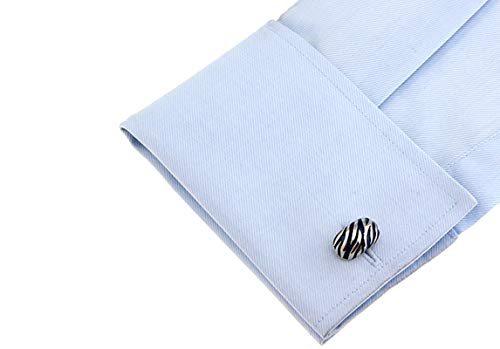 Mancuernillas ovaladas azules para camisa para hombre miniatura 4