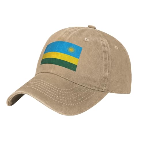 Casquette de baseball en denim délavé avec drapeau noir du Rwanda - Casquette classique en coton à bord incurvé - Convient pour les fêtes, Naturel, taille unique
