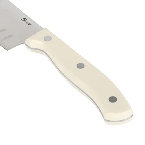 Oster Evansville 14 Piece Cutlery Knife Block Set, Stainless Steel W/Linen White Handles #TOP6