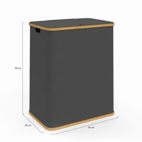 Panier à linge 140 2 bacs amovibles bambou RITA tissu - vue 5