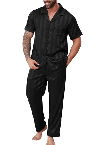 DEARCASE Mens Pajamas Set Satin Silk For Men Sexy Loungewear Sleepwear Long Pants Button Down Pajama 2 Piece Lingerie