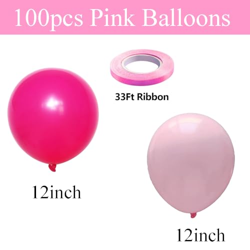 Image of 100pcs Light and Hot Pink Balloons 12 Inch w /Ribbon for Party Decorations | GBSAWER Pink Balloons for Women Girls Birthday Bachelorette Anniversary Wedding Bridal Valentines Day Graduation Party