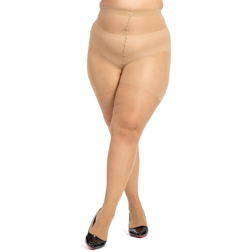 Image of LADYFAN 3 Pairs Plus Size Women's Sheer Tights 20D High Waist Control Top Pantyhose with Reinforced Toes