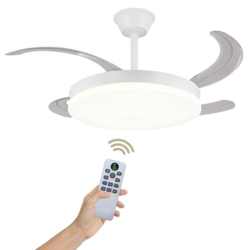 LUMIKING Ventilador de Techo Luz LED 72W Retráctil y Silencioso - Lámpara Ventilador Aspas Plegables con 3 Tonos de Luz (3000-4000-6000K) - 6 Velocidades, Memoria, Modo Verano Invierno, Ø108 cm
