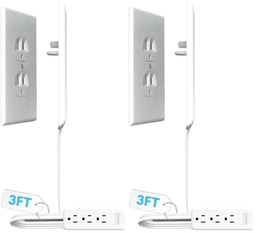 Image of Sleek Socket Original & Patented Flat Ultra-Thin Outlet Concealer with Extension Cord Kit, Multi Outlets Power Strip, Ideal for Home Improvement, Hide Bulky and Messy Cords, 3ft (Pack of 2)