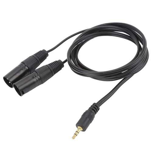 Plyisty Cable Macho de 3,5 Mm a XLR Doble Macho, Cable Adaptador Divisor en Y Macho de 1/8 Pulgadas a 2 XLR, Cable de Micrófono para Altavoz, Mezclador, 4,9 Pies