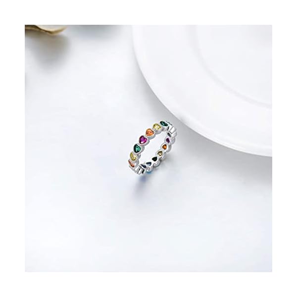 Chakra-Ring-925-Sterling-Silver-Heart-7-Colorful-Chakra-Rainbow-Ring-for-Women MBSUUH Chakra Ring 925 Sterling Silver Heart 7 Colorful Chakra Rainbow Ring for Women Girls
