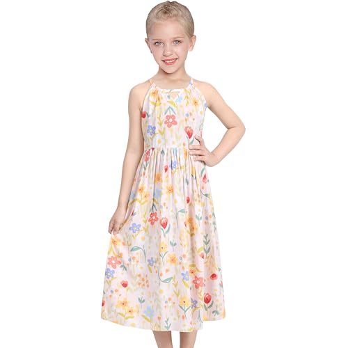 Sunny Fashion Girls Dress Tie Back Flower Black Pink Casual Dress Party2