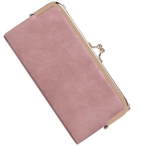 Image of Vintage Wallets for Women Large Bifold Kiss Lock Wallet for Women Leather Zip Clutch Coin Purse