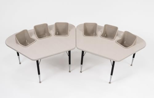 Pair of Toddler Tables M3 3-Seat Feeding Tables, Natural Linen Top, Gray Seats