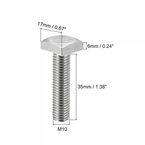 Image of uxcell Square Head Bolt, 5pcs M10x35mm Fully Thread 304 Stainless Steel Grade C Square Machine Screws