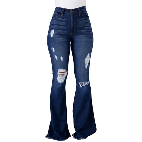 High Waisted Bell Bottom Jeans for Women Ripped Distressed Stretch Wide Leg Vintage Rise Denim Pants
