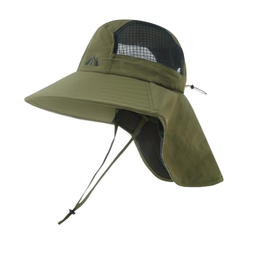 Women Sun Hats Wide Brim Ponytail Hole Neck Flap Hat Summer Travel Fishing Hiking Fisherman Hat Detachable Chin
