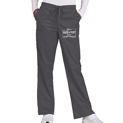 Custom Emroidered Flare Leg Scrub Pant Add Your Embroidery Text Name Women's Cargo Pant Pewter