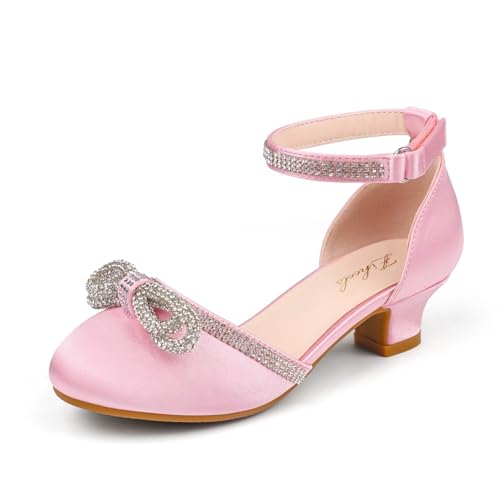 Girl's Rhinestone Bow Heels Princess Shoes Wedding Party Sandals Pumps for Kids