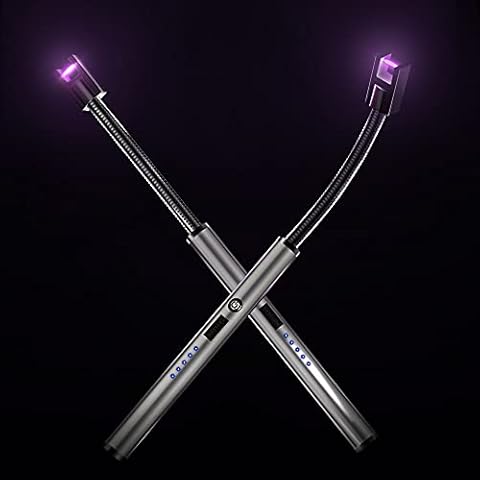 2packs Long Candle Lighter, 360 Degree Flexible Neck Plasma Lighter, USB Rechargeable Electric Lighters for Camping Firework Kitchen Stove Gas BBQ, Electronic Lighter with Power Display Cover