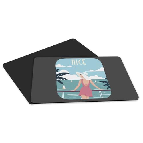 Set de table grand format de qualité avec support en caoutchouc noir imprimé Nice