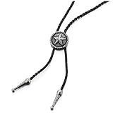 Metall: Legierung COOLSTEELANDBEYOND Vintage Stern Kreis Taste Bolo Tie, Krawatte, Lariat Halskette, Schwarz Geflochtene Leder Rodeo Lange Y Halskette