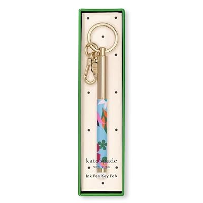 kate spade new york Colorful Metal Ink Pen Key Fob, Black Ink Ballpoint Keychain Pen, Safari Floral