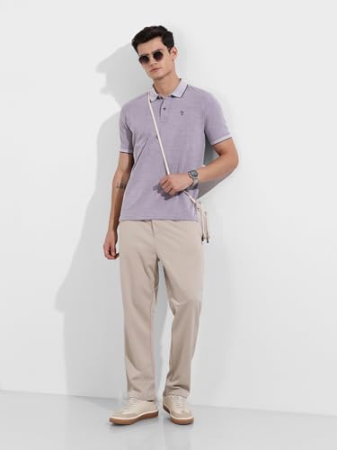 Image of The Indian Garage Co Men Regular Fit Textured Polo Neck Half Sleeves Tshirt