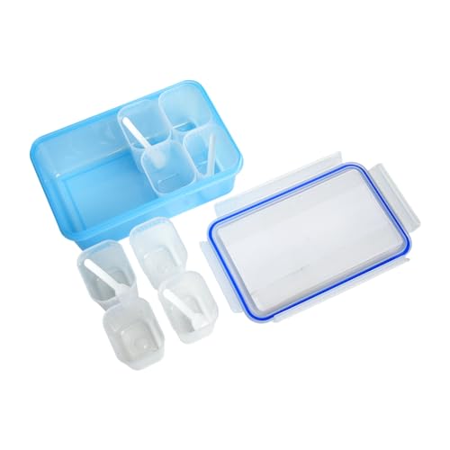 Image of UNICA Spice Box with 8 Pots & 4 Tea Spoons, BPA-free Plastic Spice Organizer with Air Resistant Lid & Non-slip Base, Condiment Tray for Dry Fruits, Mukhwas, Spices, Dishwasher-safe BLUE