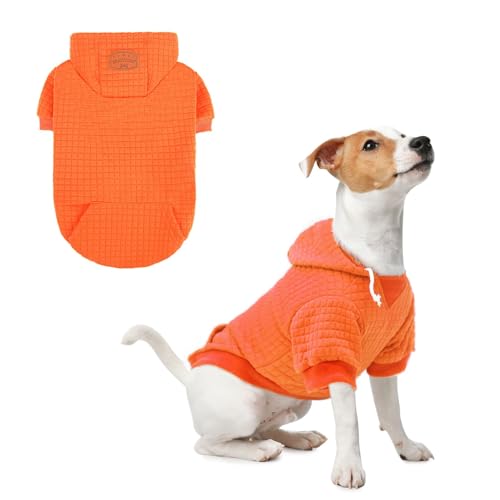 Image of BEAUTYZOO Dog Hoodies Sweater for Small Dogs,Waffle‑Like Laminated Pet Coat | Warm Dog Sweatshirt with Pocket & Leash Hole,Pullover Clothes for Girl Boy Dogs & Cats,Stretchy & Easy‑On‑Off,Chihuahua Puppy